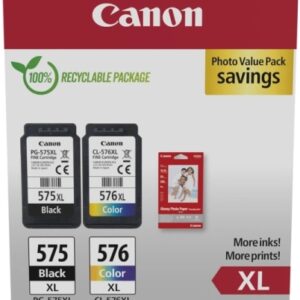 Canon PG-575XL / CL-576XL Multipack Cartuchos de Tinta Originales + 50 Hojas de Papel Fotográfico (5437C006)