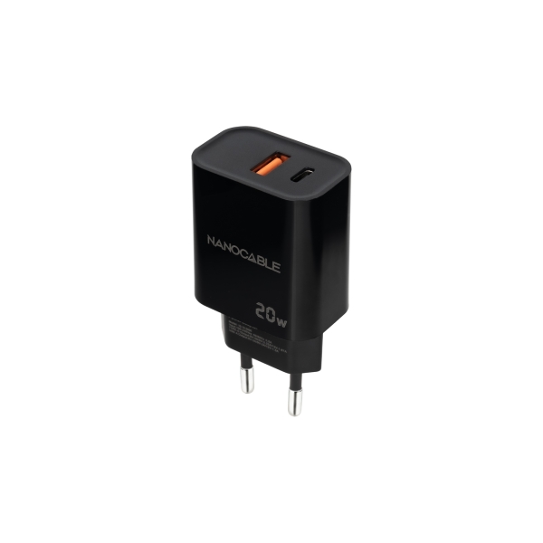 Cargador de Pared USB-C PD + USB-A QC 20W – Carga Rápida Dual