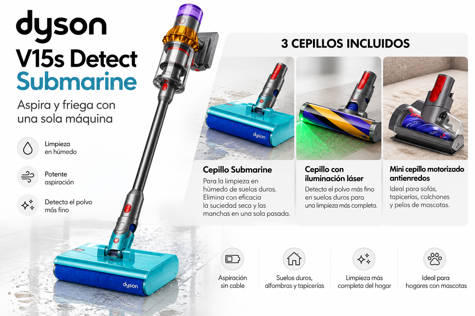 Dyson V15s Detect Submarine – Exposición – 1 año de garantía - Imagen 3